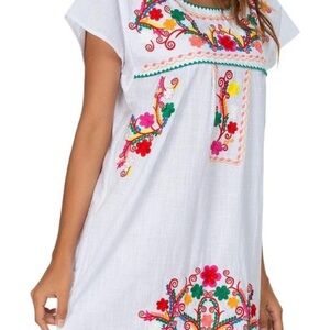 White Dress with Colorful Embroidery
